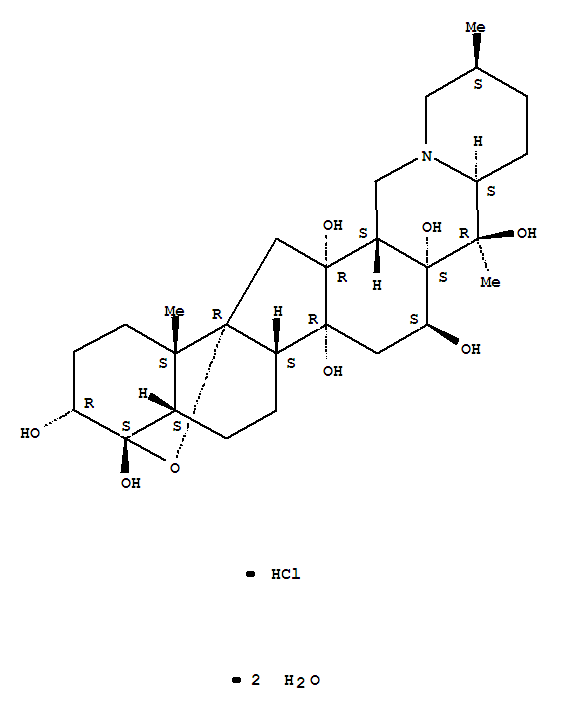 63937-16-6  Cevane-3,4,12,14,16,17,20-heptol,4,9-epoxy-, hydrochloride, dihydrate, (3a,4a,16b)- (9CI)
