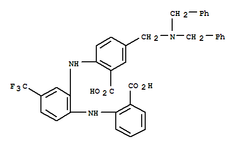 640280-08-6  Benzoic acid,5-[[bis(phenylmethyl)amino]methyl]-2-[[2-[(2-carboxyphenyl)amino]-5-(trifluoromethyl)phenyl]amino]-