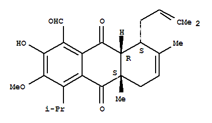 64872-35-1  1-Anthracenecarboxaldehyde,5,8,8a,9,10,10a-hexahydro-2-hydroxy-3-methoxy-7,10a-dimethyl-8-(3-methyl-2-buten-1-yl)-4-(1-methylethyl)-9,10-dioxo-,(8R,8aS,10aR)-rel-