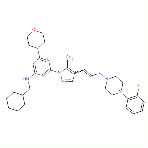 799788-33-3  4-Pyrimidinamine,N-(cyclohexylmethyl)-2-[4-[3-[4-(2-fluorophenyl)-1-piperazinyl]-1-propenyl]-5-methyl-1H-pyrazol-1-yl]-6-(4-morpholinyl)-