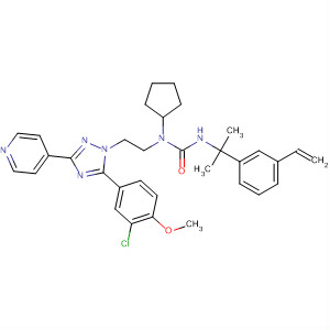783327-64-0  Urea,N-[2-[5-(3-chloro-4-methoxyphenyl)-3-(4-pyridinyl)-1H-1,2,4-triazol-1-yl]ethyl]-N-cyclopentyl-N'-[1-(3-ethenylphenyl)-1-methylethyl]-