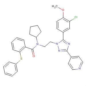 783329-75-9  Benzamide,N-[2-[5-(3-chloro-4-methoxyphenyl)-3-(4-pyridinyl)-1H-1,2,4-triazol-1-yl]ethyl]-N-cyclopentyl-2-(phenylthio)-