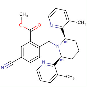 788075-51-4  Benzoic acid,2-[[(2R,6S)-2,6-bis(3-methyl-2-pyridinyl)-1-piperidinyl]methyl]-5-cyano-,methyl ester, rel-