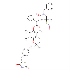 794519-87-2  Cyclopentaneacetic acid,1-[2-[[2-methyl-2-(nitrosothio)propyl](phenylmethyl)amino]-2-oxoethyl]-,2-[[4-[(2,4-dioxo-5-thiazolidinyl)methyl]phenoxy]methyl]-3,4-dihydro-2,5,7,8-tetramethyl-2H-1-benzopyran-6-yl ester