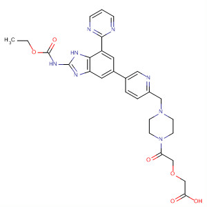 797046-84-5  Acetic acid,[2-[4-[[5-[2-[(ethoxycarbonyl)amino]-7-(2-pyrimidinyl)-1H-benzimidazol-5-yl]-2-pyridinyl]methyl]-1-piperazinyl]-2-oxoethoxy]-