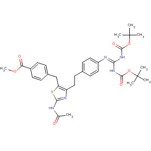 776327-07-2  Benzoic acid,4-[[2-(acetylamino)-4-[2-[4-[[(Z)-bis[[(1,1-dimethylethoxy)carbonyl]amino]methylene]amino]phenyl]ethyl]-5-thiazolyl]methyl]-, methyl ester