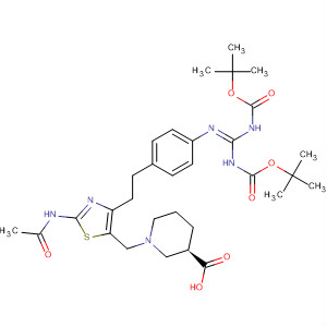 777071-37-1  3-Piperidinecarboxylic acid,1-[[2-(acetylamino)-4-[2-[4-[[(Z)-bis[[(1,1-dimethylethoxy)carbonyl]amino]methylene]amino]phenyl]ethyl]-5-thiazolyl]methyl]-, (3R)-