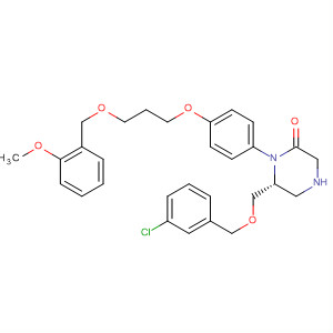 777933-15-0  Piperazinone,6-[[(3-chlorophenyl)methoxy]methyl]-1-[4-[3-[(2-methoxyphenyl)methoxy]propoxy]phenyl]-, (6R)-