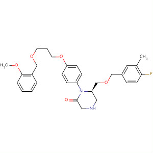 777933-36-5  Piperazinone,6-[[(4-fluoro-3-methylphenyl)methoxy]methyl]-1-[4-[3-[(2-methoxyphenyl)methoxy]propoxy]phenyl]-, (6R)-