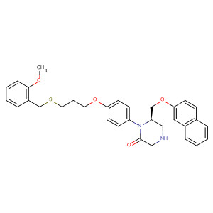777934-10-8  Piperazinone,1-[4-[3-[[(2-methoxyphenyl)methyl]thio]propoxy]phenyl]-6-[(2-naphthalenyloxy)methyl]-, (6R)-