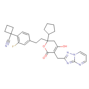 749930-97-0  Cyclobutanecarbonitrile,1-[4-[2-[2-cyclopentyl-3,6-dihydro-4-hydroxy-6-oxo-5-([1,2,4]triazolo[1,5-a]pyrimidin-2-ylmethyl)-2H-pyran-2-yl]ethyl]-2-fluorophenyl]-