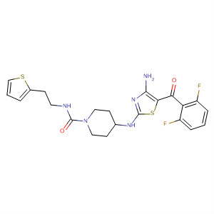 750576-91-1  1-Piperidinecarboxamide,4-[[4-amino-5-(2,6-difluorobenzoyl)-2-thiazolyl]amino]-N-[2-(2-thienyl)ethyl]-