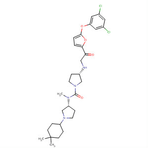 762283-80-7  1-Pyrrolidinecarboxamide,3-[[[5-(3,5-dichlorophenoxy)-2-furanyl]carbonyl]methylamino]-N-[(3R)-1-(4,4-dimethylcyclohexyl)-3-pyrrolidinyl]-N-methyl-, (3S)-
