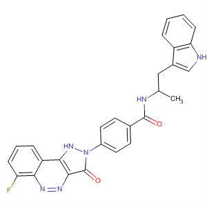 763145-71-7  Benzamide,4-(6-fluoro-1,3-dihydro-3-oxo-2H-pyrazolo[4,3-c]cinnolin-2-yl)-N-[2-(1H-indol-3-yl)-1-methylethyl]-