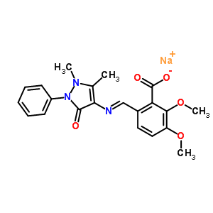 66913-44-8  sodium 6-{(E)-[(1,5-dimethyl-3-oxo-2-phenyl-2,3-dihydro-1H-pyrazol-4-yl)imino]methyl}-2,3-dimethoxybenzoate