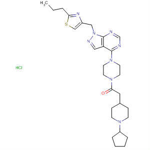 733773-38-1  Piperazine,1-[(1-cyclopentyl-4-piperidinyl)acetyl]-4-[1-[(2-propyl-4-thiazolyl)methyl]-1H-pyrazolo[3,4-d]pyrimidin-4-yl]-, hydrochloride