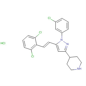 736150-64-4  Piperidine,4-[1-(3-chlorophenyl)-5-[(1E)-2-(2,6-dichlorophenyl)ethenyl]-1H-pyrazol-3-yl]-, monohydrochloride