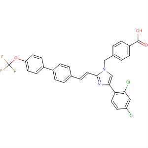 744243-57-0  Benzoic acid,4-[[4-(2,4-dichlorophenyl)-2-[(1E)-2-[4'-(trifluoromethoxy)[1,1'-biphenyl]-4-yl]ethenyl]-1H-imidazol-1-yl]methyl]-