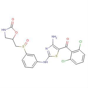 746627-59-8  2-Oxazolidinone,5-[[[3-[[4-amino-5-(2,6-dichlorobenzoyl)-2-thiazolyl]amino]phenyl]sulfinyl]methyl]-