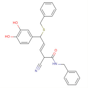 721923-93-9  3-Pentenamide,2-cyano-5-(3,4-dihydroxyphenyl)-N-(phenylmethyl)-5-[(phenylmethyl)thio]-, (3E)-