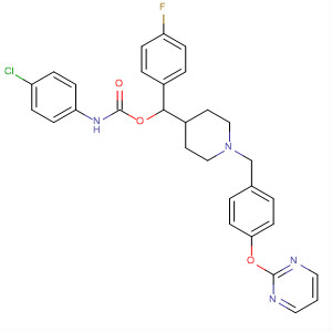 726132-67-8  Carbamic acid, (4-chlorophenyl)-,(4-fluorophenyl)[1-[[4-(2-pyrimidinyloxy)phenyl]methyl]-4-piperidinyl]methyl ester