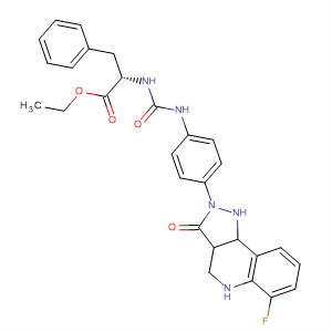 702705-97-3  L-Phenylalanine,N-[[[4-(6-fluoro-3,5-dihydro-3-oxo-2H-pyrazolo[4,3-c]quinolin-2-yl)phenyl]amino]carbonyl]-, ethyl ester