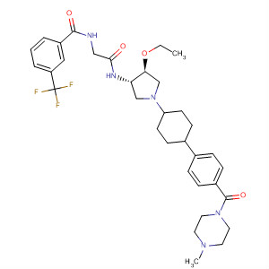 709018-94-0  Benzamide,N-[2-[[(3S,4S)-4-ethoxy-1-[4-[4-[(4-methyl-1-piperazinyl)carbonyl]phenyl]cyclohexyl]-3-pyrrolidinyl]amino]-2-oxoethyl]-3-(trifluoromethyl)-