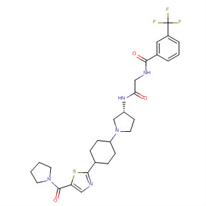 709022-19-5  Benzamide,N-[2-oxo-2-[[(3R)-1-[4-[5-(1-pyrrolidinylcarbonyl)-2-thiazolyl]cyclohexyl]-3-pyrrolidinyl]amino]ethyl]-3-(trifluoromethyl)-