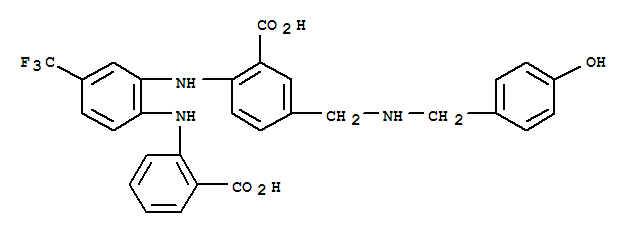 770707-93-2  Benzoic acid,2-[[2-[(2-carboxyphenyl)amino]-5-(trifluoromethyl)phenyl]amino]-5-[[[(4-hydroxyphenyl)methyl]amino]methyl]-