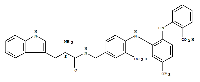 721882-92-4  Benzoic acid,5-[[[(2S)-2-amino-3-(1H-indol-3-yl)-1-oxopropyl]amino]methyl]-2-[[2-[(2-carboxyphenyl)amino]-5-(trifluoromethyl)phenyl]amino]-