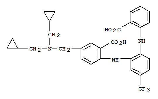 731771-20-3  Benzoic acid,5-[[bis(cyclopropylmethyl)amino]methyl]-2-[[2-[(2-carboxyphenyl)amino]-5-(trifluoromethyl)phenyl]amino]-