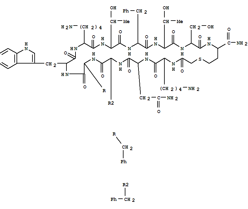 78841-24-4  14-Carbasomatostatin(sheep), 1-de-L-alanine-2-deglycine-3-(mercaptoaceticacid)-8-D-tryptophan-14-L-homocysteinamide- (9CI)