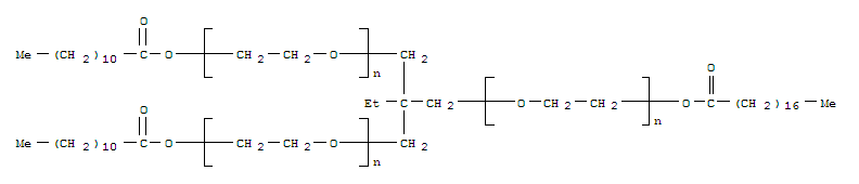 72939-62-9  Poly(oxy-1,2-ethanediyl),a-hydro-w-hydroxy-, ether with2-ethyl-2-(hydroxymethyl)-1,3-propanediol (3:1), didodecanoate octadecanoate 72939-62-9  Poly(oxy-1,2-ethanediyl),a-hydro-w-hydroxy-, ether with2-ethyl-2-(hydroxymethyl)-1,3-propanediol (3:1), didodecanoate octadecanoate