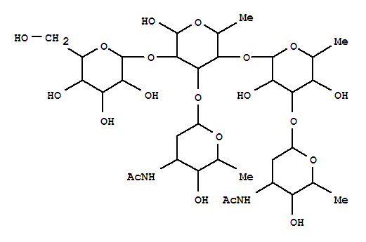 73938-73-5  a-D-Glucopyranose,O-3-(acetylamino)-2,3,6-trideoxy-b-D-arabino-hexopyranosyl-(1®3)-O-[O-3-(acetylamino)-2,3,6-trideoxy-b-D-arabino-hexopyranosyl-(1®3)-6-deoxy-b-D-glucopyranosyl-(1®4)]-O-[b-D-glucopyranosyl-(1®2)]-6-deoxy- (9CI)