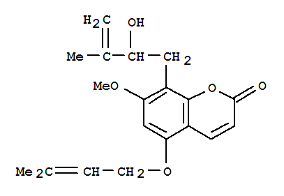 74158-06-8  2H-1-Benzopyran-2-one,8-(2-hydroxy-3-methyl-3-butenyl)-7-methoxy-5-[(3-methyl-2-butenyl)oxy]- (9CI)