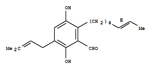 74886-32-1  Benzaldehyde,2-(5E)-5-hepten-1-yl-3,6-dihydroxy-5-(3-methyl-2-buten-1-yl)-