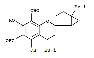 77844-94-1  Spiro[2H-1-benzopyran-2,2'-bicyclo[3.1.0]hexane]-6,8-dicarboxaldehyde,3,4-dihydro-5,7-dihydroxy-5'-(1-methylethyl)-4-(2-methylpropyl)-,(1'R,2R,5'S)-rel-(-)-