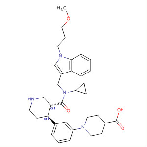 897945-37-8  4-Piperidinecarboxylic acid,1-[3-[(3R,4S)-3-[[cyclopropyl[[1-(3-methoxypropyl)-1H-indol-3-yl]methyl]amino]carbonyl]-4-piperidinyl]phenyl]-, rel-