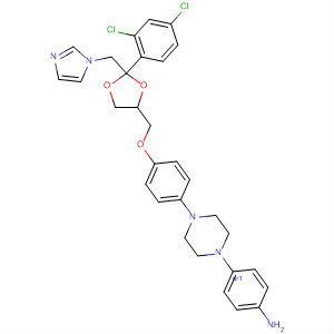 89848-08-8  Benzenamine,4-[4-[4-[[2-(2,4-dichlorophenyl)-2-(1H-imidazol-1-ylmethyl)-1,3-dioxolan-4-yl]methoxy]phenyl]-1-piperazinyl]-, cis-