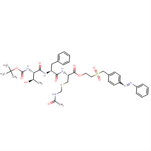 89319-02-8  L-Cysteine,S-[(acetylamino)methyl]-N-[N-[N-[(1,1-dimethylethoxy)carbonyl]-L-threonyl]-L-phenylalanyl]-, 2-[[[4-(phenylazo)phenyl]methyl]sulfonyl]ethyl ester