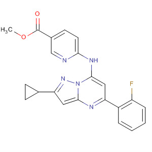 893447-46-6  3-Pyridinecarboxylic acid,6-[[2-cyclopropyl-5-(2-fluorophenyl)pyrazolo[1,5-a]pyrimidin-7-yl]amino]-, methyl ester
