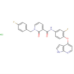 888719-20-8  3-Pyridinecarboxamide,1-[(4-fluorophenyl)methyl]-N-[3-fluoro-4-(1H-pyrrolo[2,3-b]pyridin-4-yloxy)phenyl]-1,2-dihydro-2-oxo-, monohydrochloride