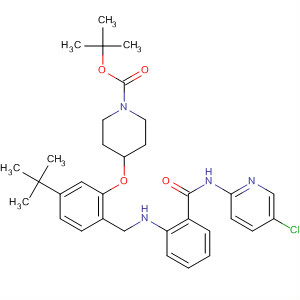 889124-76-9  1-Piperidinecarboxylic acid,4-[2-[[[2-[[(5-chloro-2-pyridinyl)amino]carbonyl]phenyl]amino]methyl]-5-(1,1-dimethylethyl)phenoxy]-, 1,1-dimethylethyl ester