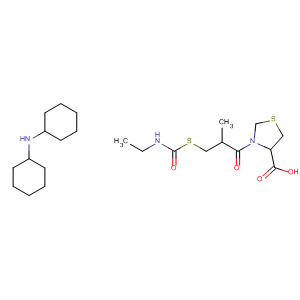 88942-15-8  4-Thiazolidinecarboxylic acid,3-[3-[[(ethylamino)carbonyl]thio]-2-methyl-1-oxopropyl]-, compd. withN-cyclohexylcyclohexanamine (1:1)