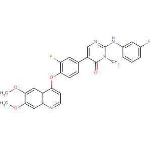 890019-57-5  4(3H)-Pyrimidinone,5-[4-[(6,7-dimethoxy-4-quinolinyl)oxy]-3-fluorophenyl]-2-[(3-fluorophenyl)amino]-3-methyl-