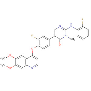 890019-60-0  4(3H)-Pyrimidinone,5-[4-[(6,7-dimethoxy-4-quinolinyl)oxy]-3-fluorophenyl]-2-[(2-fluorophenyl)amino]-3-methyl-