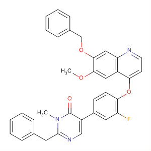 890019-77-9  4(3H)-Pyrimidinone,5-[3-fluoro-4-[[6-methoxy-7-(phenylmethoxy)-4-quinolinyl]oxy]phenyl]-3-methyl-2-(phenylmethyl)-