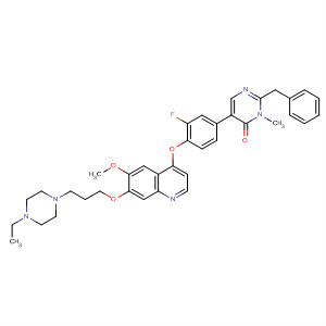 890019-81-5  4(3H)-Pyrimidinone,5-[4-[[7-[3-(4-ethyl-1-piperazinyl)propoxy]-6-methoxy-4-quinolinyl]oxy]-3-fluorophenyl]-3-methyl-2-(phenylmethyl)-
