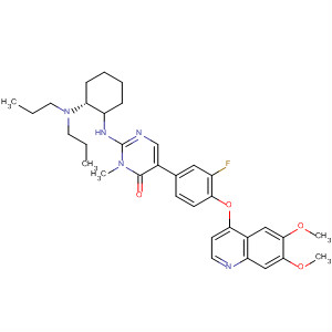 890019-88-2  4(3H)-Pyrimidinone,5-[4-[(6,7-dimethoxy-4-quinolinyl)oxy]-3-fluorophenyl]-2-[[(2R)-2-(dipropylamino)cyclohexyl]amino]-3-methyl-