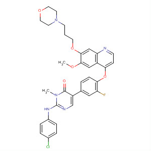 890020-14-1  4(3H)-Pyrimidinone,2-[(4-chlorophenyl)amino]-5-[3-fluoro-4-[[6-methoxy-7-[3-(4-morpholinyl)propoxy]-4-quinolinyl]oxy]phenyl]-3-methyl-